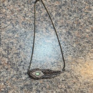 Amazon Silver Feather Necklace with Green Accent